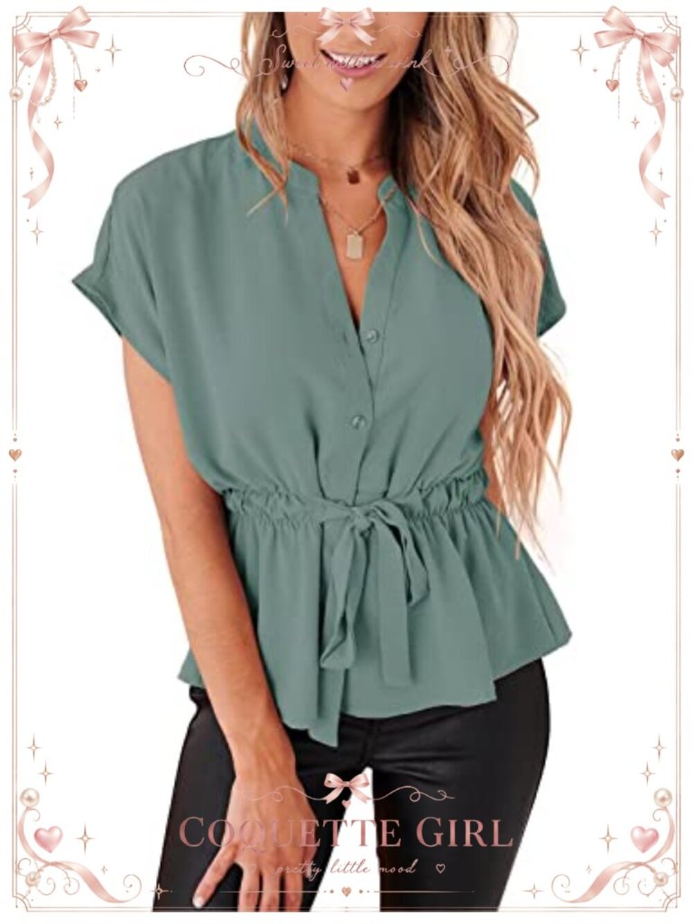 Womens Button Down Chiffon Peplum Blouse Short Sleeve Business Top